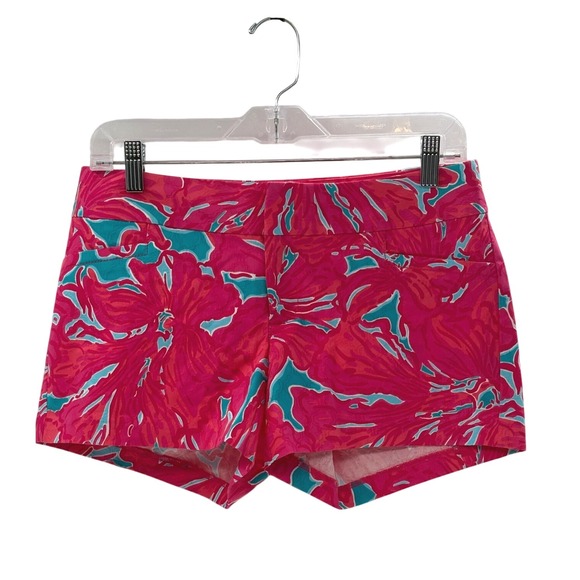 Lilly Pulitzer Ellie Shorts Women Size 2 Pink Sea Blue Flirty Sea Preppy - Picture 1 of 9